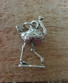 3D 12x20mm Ostrich Zoo Animal Bird Sterling Silver Charm