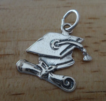 17x18mm Flat Graduation Cap and Diploma Sterling Silver Charm!