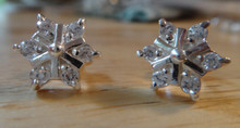 12mm Clear CZ Snowflake Sterling Silver Studs Post Earrings