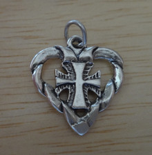 Heart with Cut out Cross in Center Sterling Silver Charm