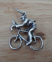 21x17mm Female Cyclist Bicycle Rider Bike Sterling Silver Charm