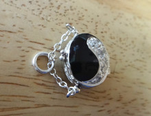 Movable Black Enamel & Clear Crystal Purse Sterling Silver Charm