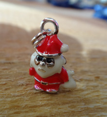 3D 12x16mm Small Red Enamel Santa Claus Christmas Sterling Silver Charm