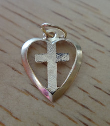 10x13mm Small 14K Gold filled Thin Open Heart with Cross inside Charm
