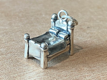 3D 10x15mm Detailed 4 Poster Bed Sterling Silver Charm