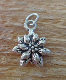 3D 12mm solid Poinsettia Flower Christmas Sterling Silver Charm