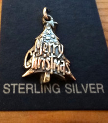 15x23mm says Merry Christmas on a Christmas Tree Sterling Silver Charm