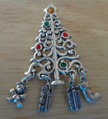 Sterling Silver 10 grams Christmas Tree & 4 Tiny Charms Pin and/or Pendant