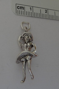 3D 10x21mm Dancing Cowgirl with Cowboy Hat Sterling Silver Charm