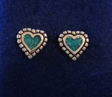 11mm Chip Turquoise Inlaid Heart Stud Sterling Silver Earrings