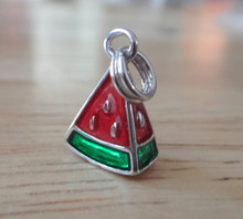 3D 9x14mm Pinkish Red & Green Enamel Watermelon Sterling Silver Charm