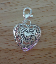 Lg Cut Out Filigree Puffy Heart Sterling Silver Charm