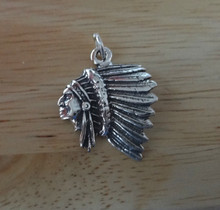 24x18mm Indian Chief with Headdress Sterling Silver Charm