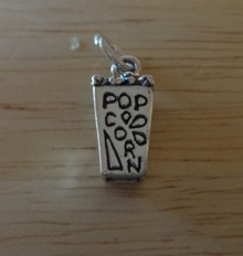 3D 7x15mm Solid says Popcorn on box  Sterling Silver Charm