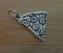 18x18mm Slice of Pepperoni Pizza & says Pizza on the back Sterling Silver Charm
