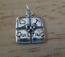 I Love Quilting Quilt Block Sew Sterling Silver Charm