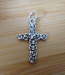 15x22mm Cross with Roses Sterling Silver Charm