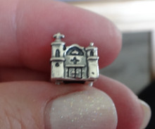 3D 10x11x12mm detailed Chapel Cathedral Mission Sterling Silver Charm