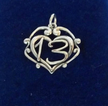 17x19mm Cut out 13 13th in a Heart Birthday Sterling Silver Charm