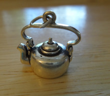 3D 5.4 gram 18x18x10 Old Fashioned Tea Teapot Kettle Movable Handle Sterling Silver Charm