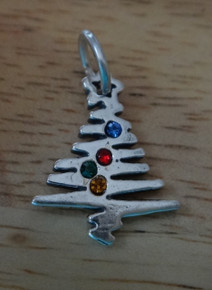 15x18mm Christmas Tree with Colored Crystal Decorations Sterling Silver Charm