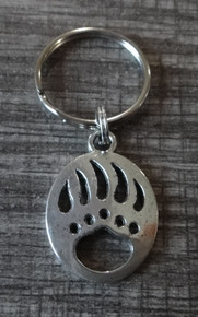 Pewter Cut Out Bear Claw Paw Mascot Charm on Keyring Keychain Key Chain Ring