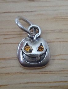 9x12mm Orange Crystal Eyes in a Jack O Lantern Sterling Silver Charm