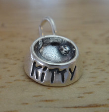 12x14mm 3D Cat Food Bowl says Kitty Sterling Silver Charm