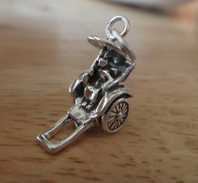 3D 15x20mm Chinese Rickshaw Sterling Silver Charm