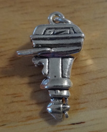 3D 13x22mm Solid Boat Outboard Motor Sterling Silver Charm