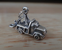 3D 19x13mm Detailed Tow Wrecker Truck Sterling Silver Charm