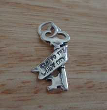 13x24mm 3D Chicago Key to the Windy City Sterling Silver Charm