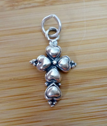 14x21mm Cross with 5 Hearts Sterling Silver Charm