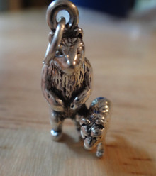 3D solid 5g 10x23mm Standing Grizzly Brown Bear & Cub Sterling Silver Charm