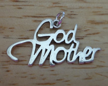 27x14mm Cursive says GOD MOTHER Godmother Sterling Silver charm