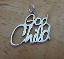 19x16mm Cursive says GOD CHILD Sterling Silver charm