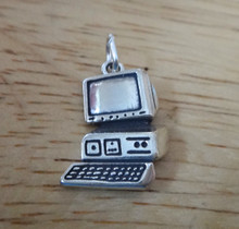 14x19mm Desktop PC Computer Monitor Keyboard Sterling Silver Charm