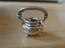 3D 14x14mm 3.7g Tea Coffee Iron Kettle or Cauldron Sterling Silver Charm