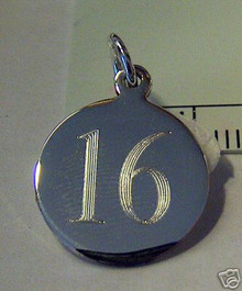 15mm Engraveable Number 16 Sterling Silver Charm