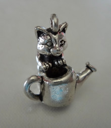 17x19x20mm 7 gram Cat Standing by Watering Can Sterling Silver Charm