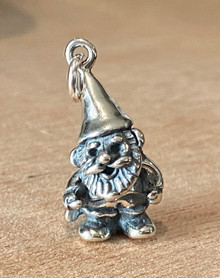 3D 22x11mm solid Garden Gnome Sterling Silver Charm