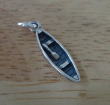 5x18mm Cute 3D Canoe and Paddle Boat Sterling Silver Charm