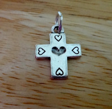 14x18mm Small Detailed Cross with 5 Hearts Sterling Silver  Charm