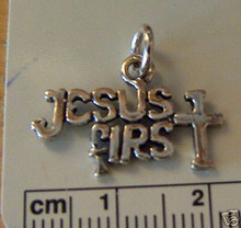 22x13mm. says Jesus First with Cross for t Sterling Silver Charm