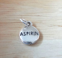 3D 12mm says Aspirin Sterling Silver Charm