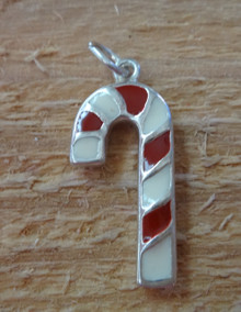 11x24mm Red & White Enamel Candy Cane Sterling Silver Charm
