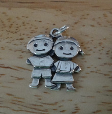 17x18mm 2 Kids- 1 Boy & 1 Girl Twins Siblings Sterling Silver Charm