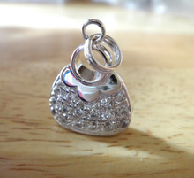 Clear CZ Crystals & Scallop Edge Purse Sterling Silver Charm