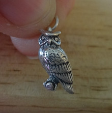 12x17mm 3D Horned Owl Bird Sterling Silver Charm