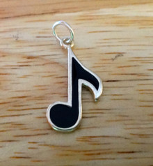 11x21mm Black Enameled Music Note Sterling Silver Charm